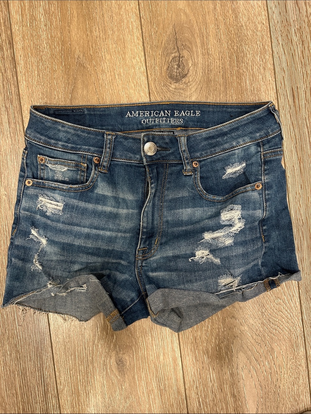 American Eagle Dark Blue Distressed Denim Shorts